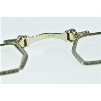 14K Art Deco Looking Glass Spring Loaded Spectacles Glasses White Gold