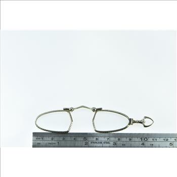 14K Art Deco Looking Glass Spring Loaded Spectacles Glasses White Gold