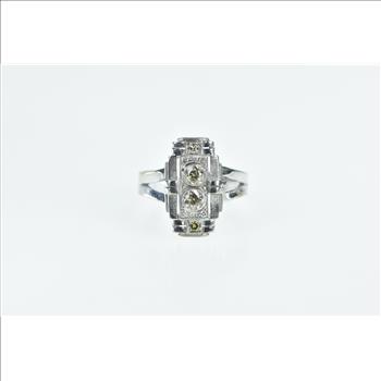 14K Art Deco OEC Diamond Engagement White Gold Ring, Size 8.25