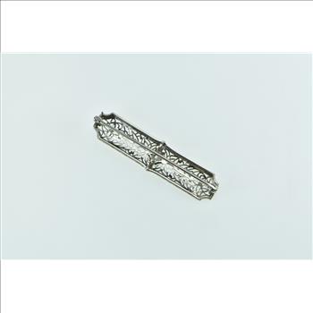 14K Art Deco Ornate Filigree Diamond Statement White Gold Pin/Brooch