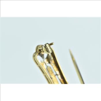 14K Art Deco Ornate Filigree Syn. Sapphire Bar Yellow Gold Pin/Brooch