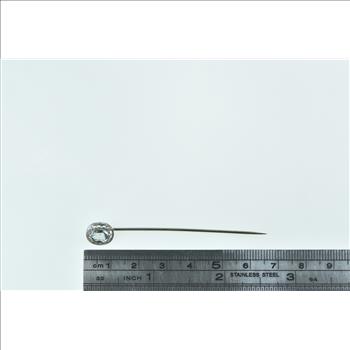 14K Art Deco Ornate Oval Blue Topaz Filigree Yellow Gold Stick Pin