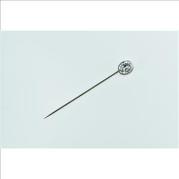 14K Art Deco Ornate Oval Blue Topaz Filigree Yellow Gold Stick Pin