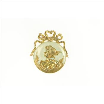 14K Art Nouveau Cloisonne Enamel Ornate Yellow Gold Pendant/Pin