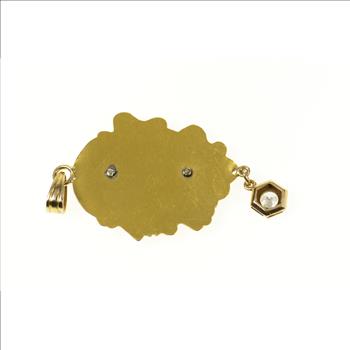 14K Art Nouveau Enamel Lady Etched Elaborate Yellow Gold Pendant