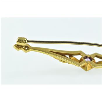 14K Art Nouveau Princess Amethyst Floral Leaf Yellow Gold Pin/Brooch