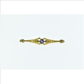 14K Art Nouveau Princess Amethyst Floral Leaf Yellow Gold Pin/Brooch