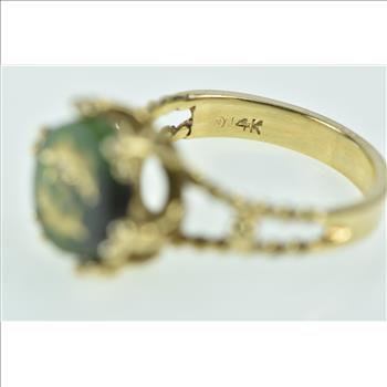 14K Asian Nephrite Pisces Astrology Zodiac Yellow Gold Ring, Size 5.25