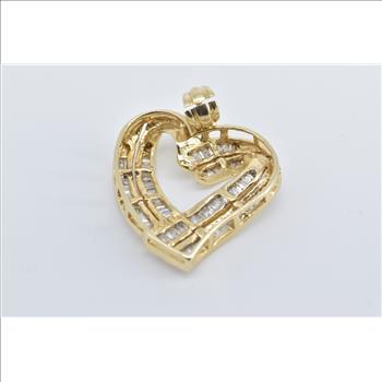 14K Baguette Diamond Heart Love Symbol Yellow Gold Pendant