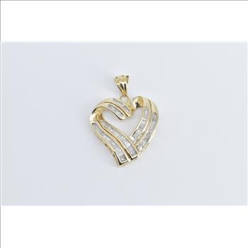 14K Baguette Diamond Heart Love Symbol Yellow Gold Pendant
