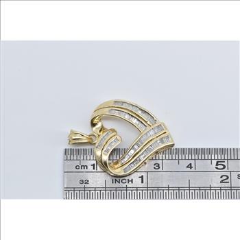 14K Baguette Diamond Heart Love Symbol Yellow Gold Pendant