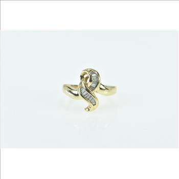 14K Baguette Diamond Wavy Twist Vintage Statement Yellow Gold Ring, Size 5.25