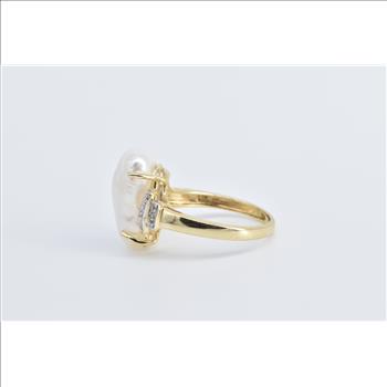 14K Baroque Pearl Diamond Accent Statement Yellow Gold Ring, Size 5.75