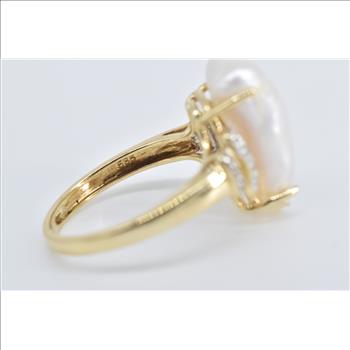 14K Baroque Pearl Diamond Accent Statement Yellow Gold Ring, Size 5.75