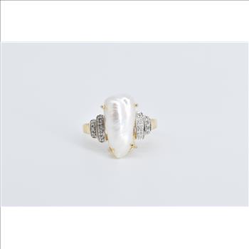 14K Baroque Pearl Diamond Accent Statement Yellow Gold Ring, Size 5.75