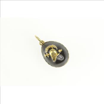 14K Black Enamel Russian Helmet Soldier Egg Yellow Gold Charm/Pendant