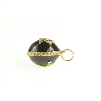 14K Black Enamel Russian Helmet Soldier Egg Yellow Gold Charm/Pendant