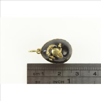 14K Black Enamel Russian Helmet Soldier Egg Yellow Gold Charm/Pendant