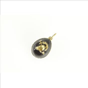 14K Black Enamel Russian Helmet Soldier Egg Yellow Gold Charm/Pendant