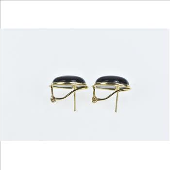 14K Black Onyx Cabochon Vintage French Clip Yellow Gold Earrings