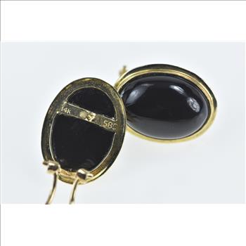 14K Black Onyx Cabochon Vintage French Clip Yellow Gold Earrings
