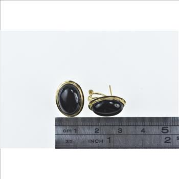 14K Black Onyx Cabochon Vintage French Clip Yellow Gold Earrings