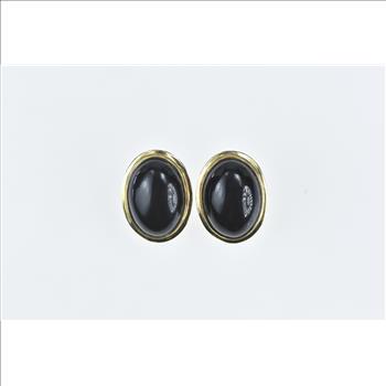 14K Black Onyx Cabochon Vintage French Clip Yellow Gold Earrings