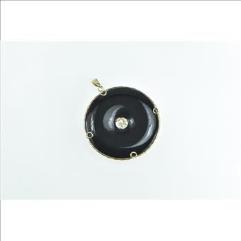 14K Black Onyx Chinese Dragon Bi Ornate Yellow Gold Pendant