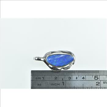 14K Black Opal Diamond Accent Curvy Statement White Gold Pendant