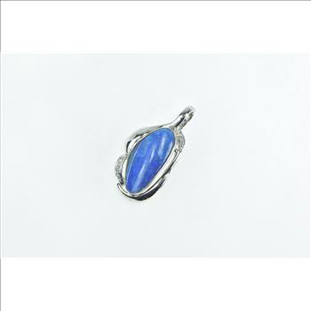 14K Black Opal Diamond Accent Curvy Statement White Gold Pendant