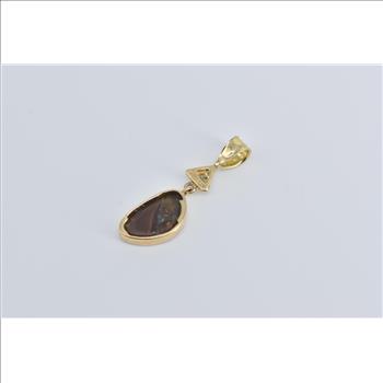 14K Black Opal Diamond Accent Vintage Statement Yellow Gold Pendant