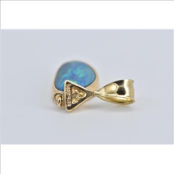 14K Black Opal Diamond Accent Vintage Statement Yellow Gold Pendant