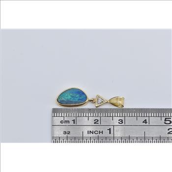 14K Black Opal Diamond Accent Vintage Statement Yellow Gold Pendant