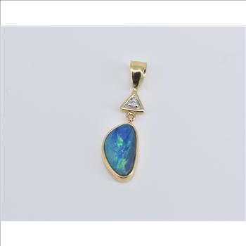 14K Black Opal Diamond Accent Vintage Statement Yellow Gold Pendant