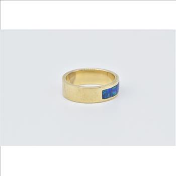 14K Black Opal Inlay Vintage Statement Band Yellow Gold Ring, Size 5.25