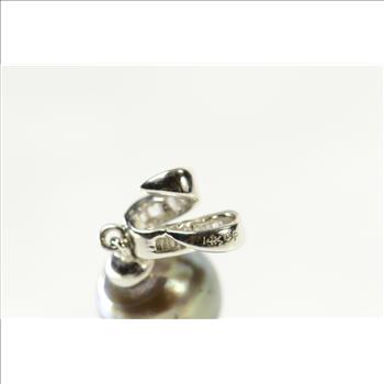 14K Black Pearl Baguette Diamond Wavy Statement White Gold Pendant