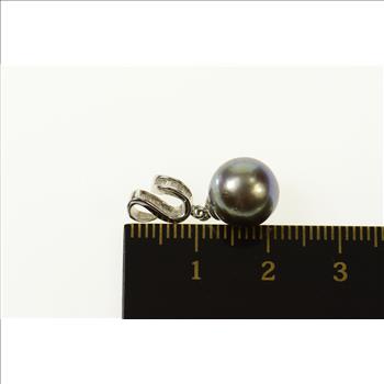 14K Black Pearl Baguette Diamond Wavy Statement White Gold Pendant