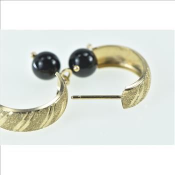 14K Black Sphere Dangle Curved Drop Yellow Gold Earrings