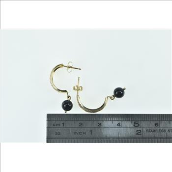 14K Black Sphere Dangle Curved Drop Yellow Gold Earrings