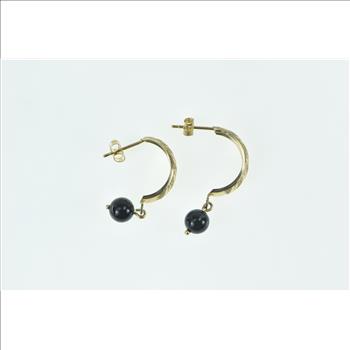 14K Black Sphere Dangle Curved Drop Yellow Gold Earrings