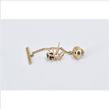 14K Black Star Sapphire 3D Spider Tie Tack Lapel Yellow Gold Pin/Brooch