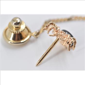 14K Black Star Sapphire 3D Spider Tie Tack Lapel Yellow Gold Pin/Brooch