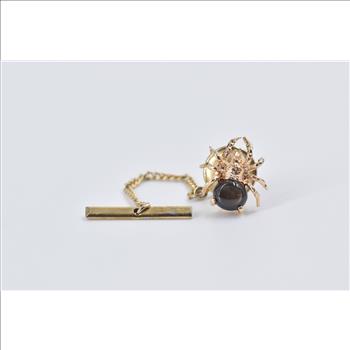14K Black Star Sapphire 3D Spider Tie Tack Lapel Yellow Gold Pin/Brooch