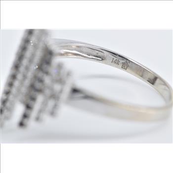 14K Black & White Diamond Staggered Bar Statement White Gold Ring, Size 10