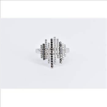 14K Black & White Diamond Staggered Bar Statement White Gold Ring, Size 10