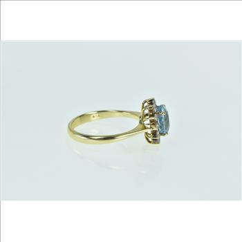 14K Blue Topaz Diamond Halo Classic Statement Yellow Gold Ring, Size 7.25