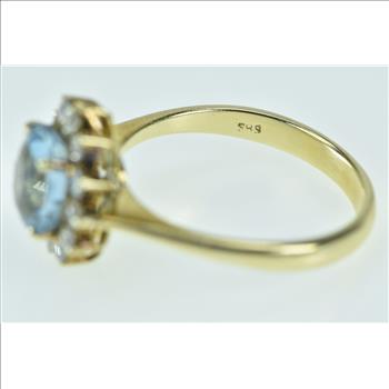 14K Blue Topaz Diamond Halo Classic Statement Yellow Gold Ring, Size 7.25