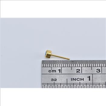 14K Blue Topaz Round Bezel Single Stud Yellow Gold Earring