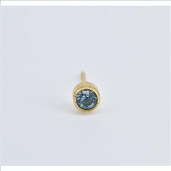 14K Blue Topaz Round Bezel Single Stud Yellow Gold Earring