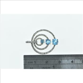 14K Blue Topaz Tiered Circle Diamond Ring White Gold Pendant